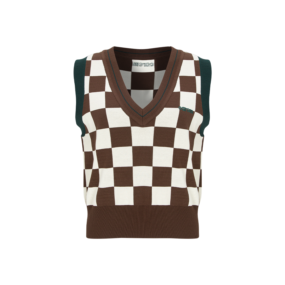 (W) CLUBHOUSE BLOCK VEST KNIT - BROWN